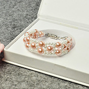 Delicada pulsera de punto de perlas rosadas para boda