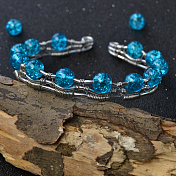 Bracelets de perles de verre craquelé bleu