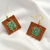 Boucles d'oreilles en feutre et jade style vintage
