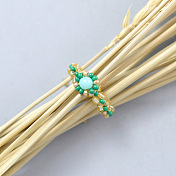 Green and Gold Seed Bead Ring