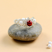 Red and White Beaded Ring