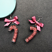 Christmas Candy Cane Earrings with Bow