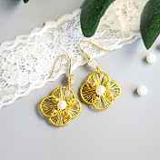 Golden Wire Wrapped Flower Earrings