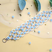 Wide Beaded Bracelet with Blue Aquamarine Beads