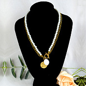 Collier de perles double épaisseur avec chaînes