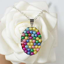 Colored Pearl Pendant Necklace with Silver Chain