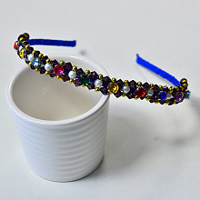 Glass Beads and Blue Ribbon Headband
