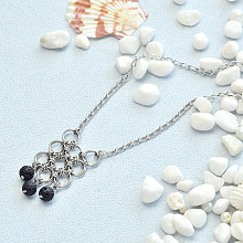Silver Ring Necklace with Lava Beads