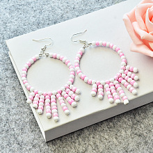 Round Pink Seed Beads Earrings