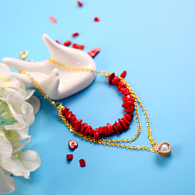 Red Gemstone Bead Necklace with Pearl Pendant