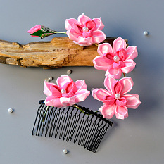 Pink Flower Hair Comb for Wedding