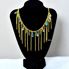 Gold Chain Tassel Necklace with Drop Beads