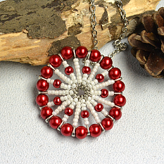 Red Pendant Necklace with Pearl Beads and Seed Beads
