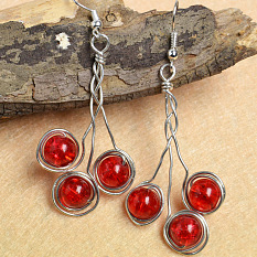 Wire Wrapped Crackle Glass Beads Earrings