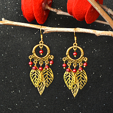 Boucles d'oreilles pendantes en perles de feuilles de lustre tibétain