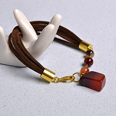 Simple Agate Beads Suede Cord Bracelet