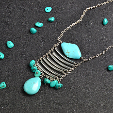 Silver Tube and Turquoise Beads Pendant Chain Necklace