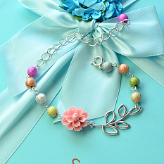 Matte Acrylic Beads Bracelet with Branch Pendant