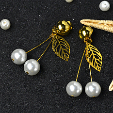 Pearl Glass Bead and Leaf pendants Earrings