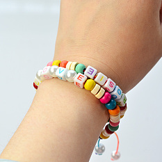 Colorful Wood Beads Bracelet with Acrylic Alphabet Beads