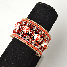 Red Porcelain Beads and Seed Beads Bangles