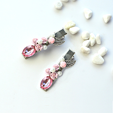 Acrylic Rhinestone Cabochons Hair Clips with Polymer Clay Flower Beads