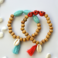 Wood Beads Bracelet with Skull Acrylic Beads