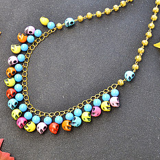 Halloween Skull Beads Bib Necklace