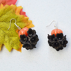 Morning Glory Beads Cluster Earrings with Pumpkin Beads