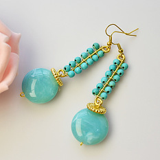 Boucles d'oreilles pendantes en perles turquoise avec perles d'imitation de pierres précieuses