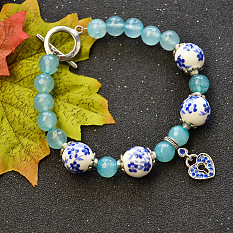 Handmade Porcelain Beads Bracelet with Blue Agate Beads