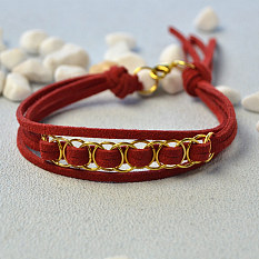 Red Faux Suede Cords Bracelet with Jump Rings