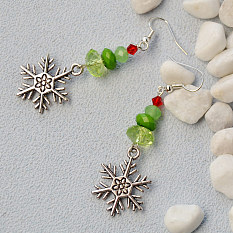 Christmas Tree Earrings with Snowflakes Pendants