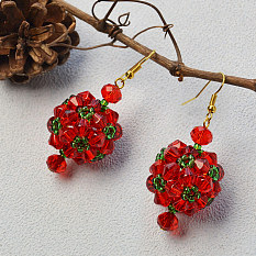 Red Glass Beads Ball Stitch Earrings