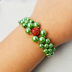 Bracelet point de perles de verre vert pour noël