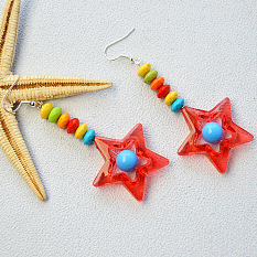Star Shaped Acrylic Beads Dangle Earrings