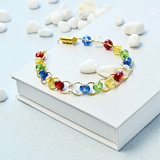 Mixed-color Glass Beads Bracelet with Jump Rings
