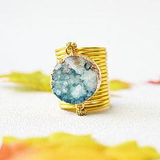 Natural Druzy Agate Link Ring