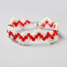 Wave-shaped Glass Beads and Pearl Beads Bracelet