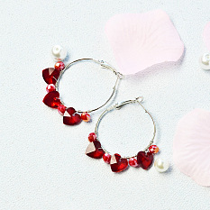 Heart Glass Beads Wire Wrapped Hoop Earrings