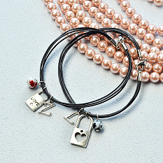 Alloy Lock Pendant Bracelets with Waxed Polyester Cords