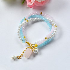 Three-strand Bracelets with Gemstone Pendants
