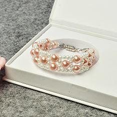 Delicate Pink Pearl Beads Stitch Bracelet for Wedding
