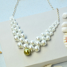 White Pearl Beads Stitch Necklace for Wedding