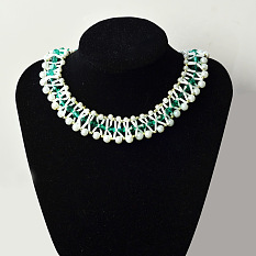 Bib Necklace with Pearls and Crystal Beads