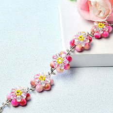 Pink Flower Bracelet with Colorful Beads