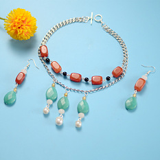 Jade Bead Necklace and Earrings Set