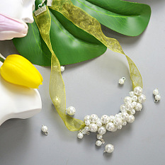 Pearl Beads Ribbon Choker