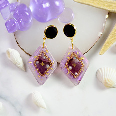 Purple Dia Resin Earrings with Chain Findings