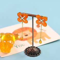 Orange Clover Resin Tassel Earrings